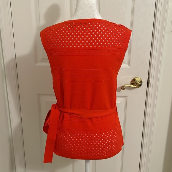 Diane Von Furstenberg Saffa Perforated Knit Wrap Top in Spicy Orange Size Medium - Picture 5 of 10